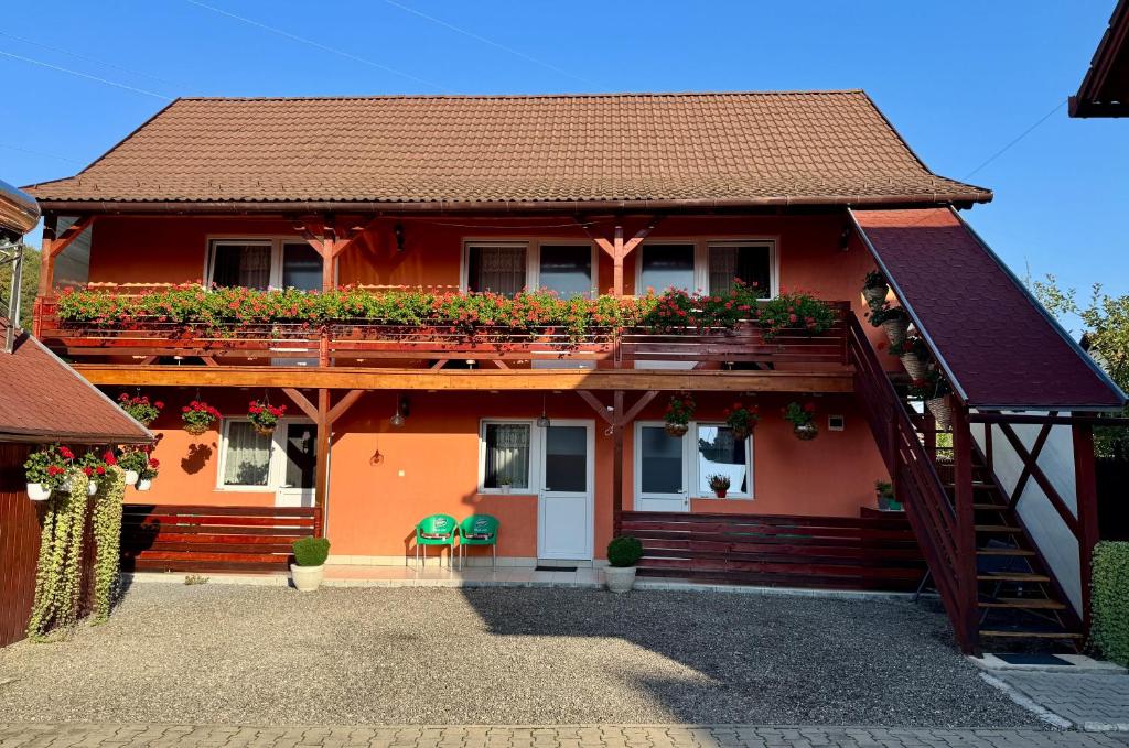 a house with a balcony with plants on it at Casa Gabriela in Sovata