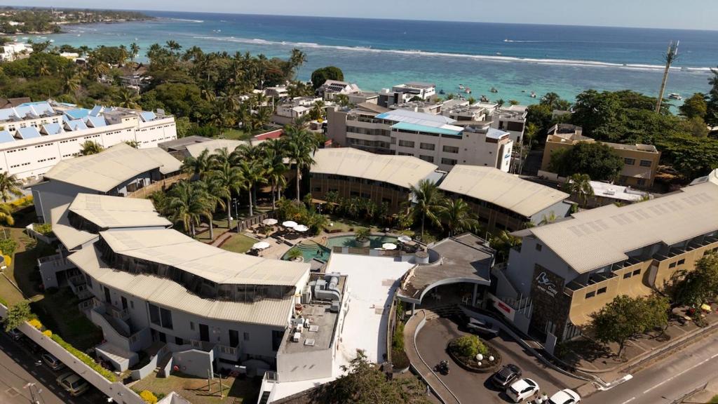 an aerial view of a city with the ocean at Cozy Studio 2 in Trou aux Biches