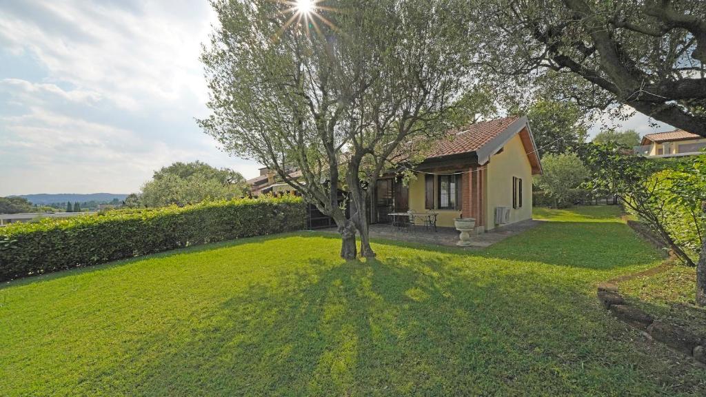 una casa con un albero in mezzo al cortile di Garda Prestige Retreat a Moniga