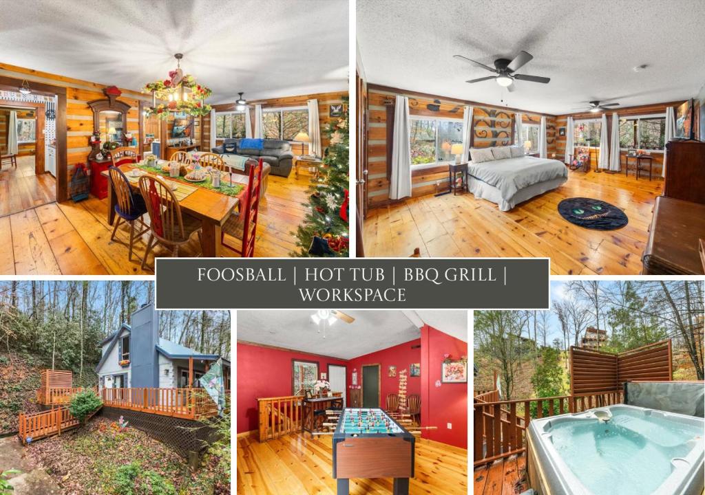 Giường trong phòng chung tại Fun Family Cabin In Gatlinburg Hot Tub Stay