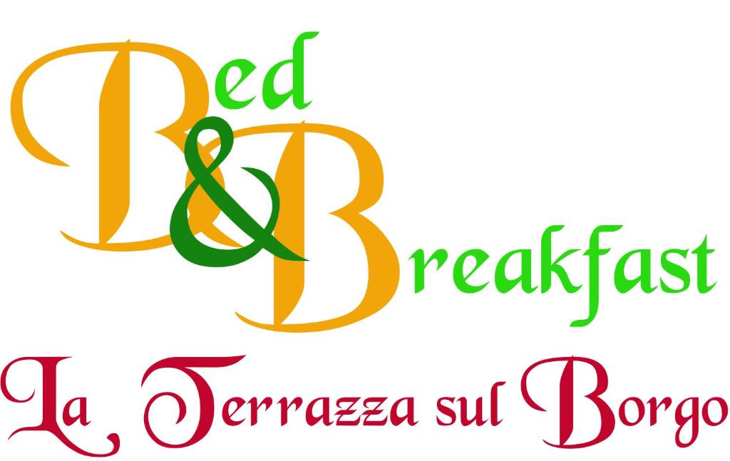 ein Etikett für ein rotes und grünes Band mit den Worten Rot und Frühstück la orange in der Unterkunft La terrazza sul borgo in Serracapriola