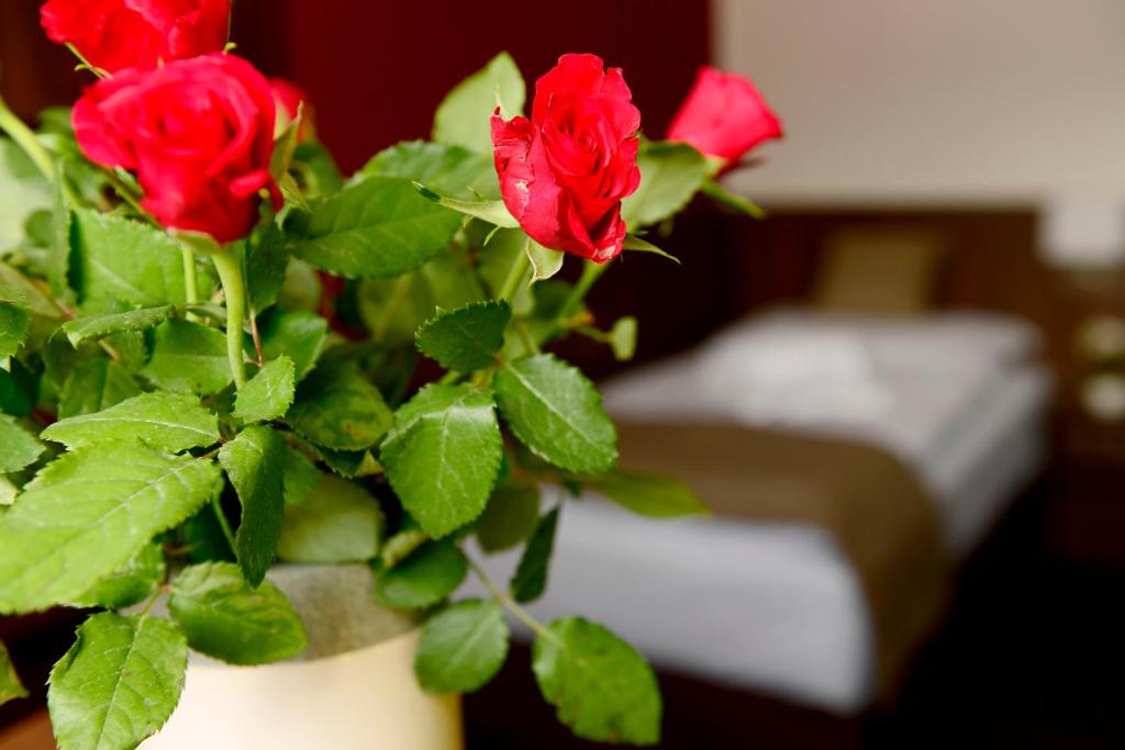 Postel nebo postele na pokoji v ubytování Hotel U Hada Žatec