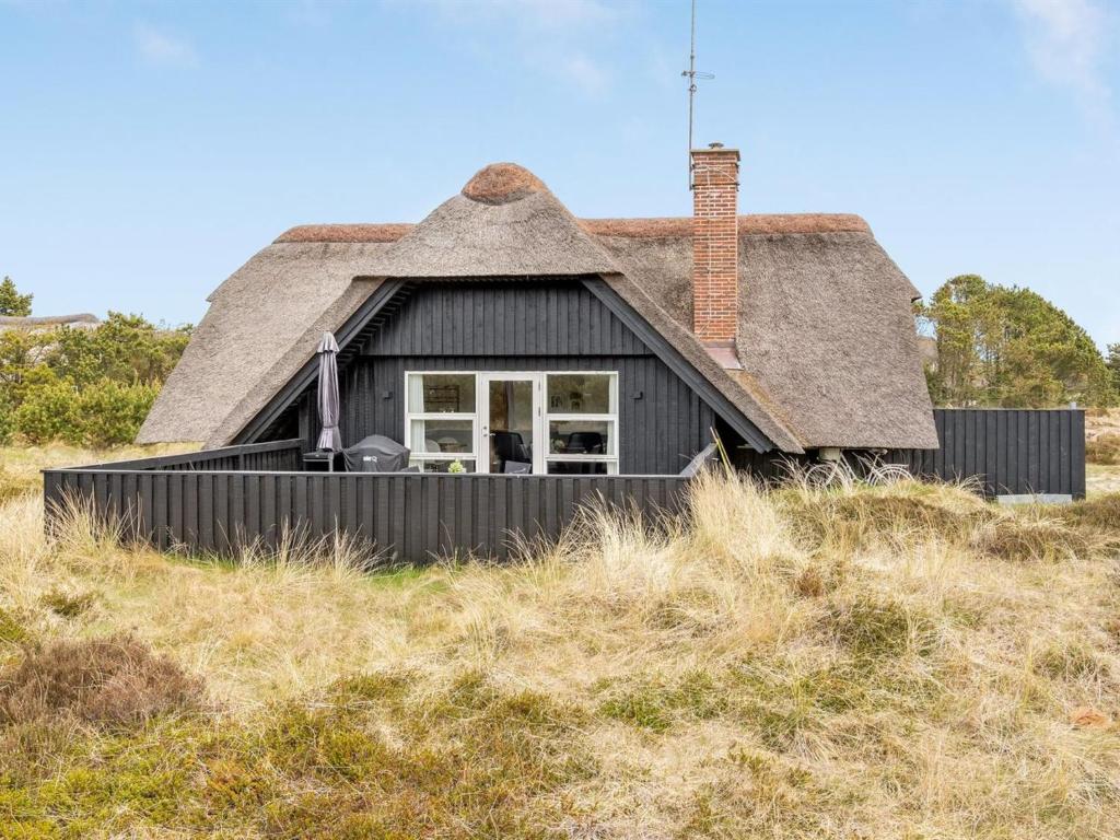 une maison avec un toit de chaume au sommet d'un champ dans l'établissement Holiday Home Vladan - 1-6km from the sea by Interhome, à Blåvand