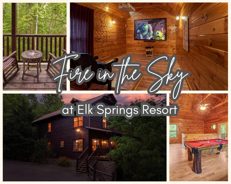 eine Collage aus drei Bildern eines Feuers am Himmel vor Elk Springs in der Unterkunft Fire in the Sky Holiday home in Gatlinburg