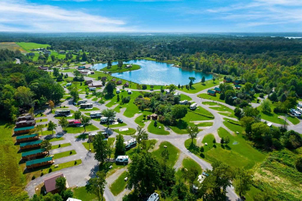 an aerial view of a park with a lake at HTR Niagara in Grand Island