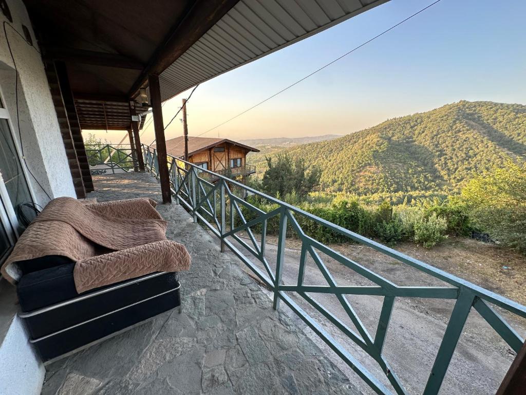 アルマトイにあるMountain house on the Kamensky Plateauの山の景色が見える家のバルコニー