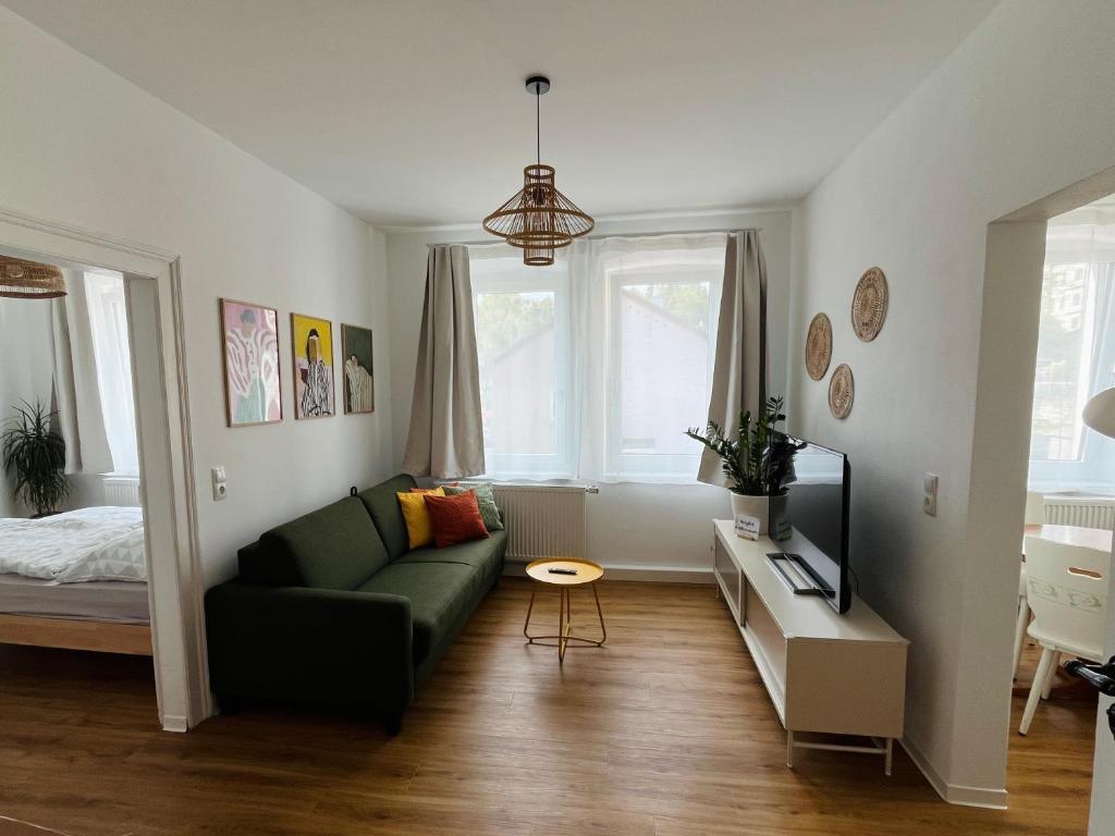 Ένα ή περισσότερα κρεβάτια σε δωμάτιο στο Wohnung am Rande der Altstadt Bambergs