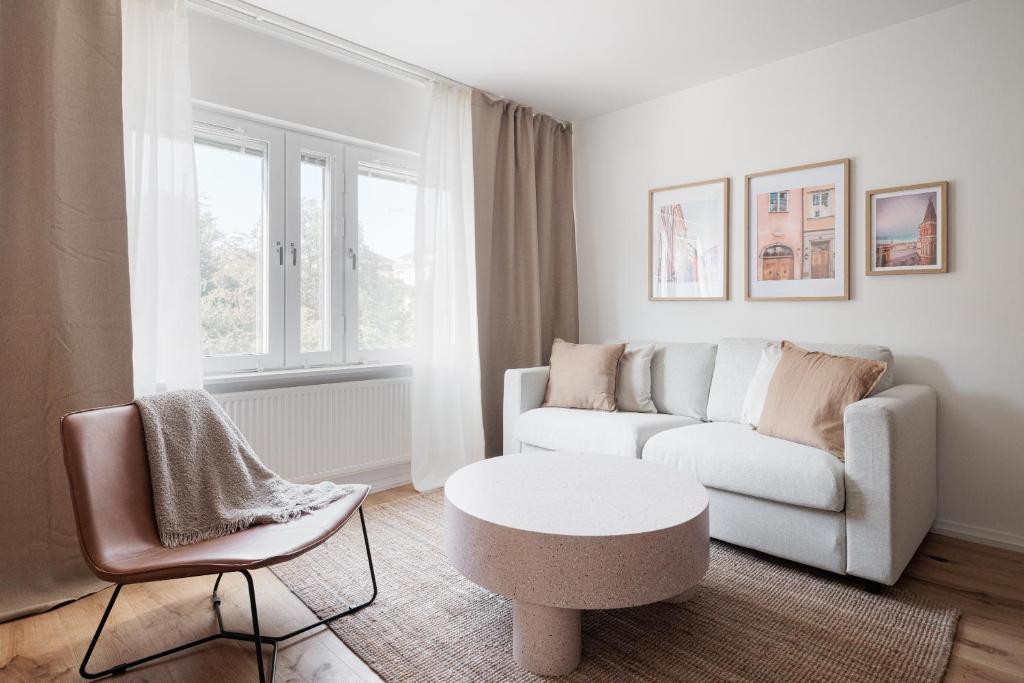 Posezení v ubytování Modern flat in vibrant SoFo