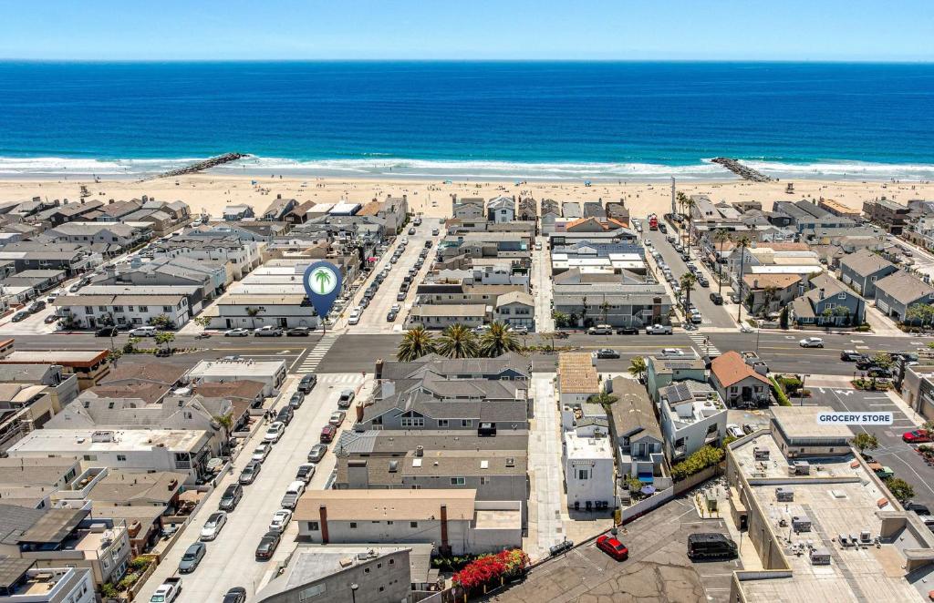 an aerial view of a city and the beach at Pet-Friendly 3Br Retreat W Large Patio Steps From Beach By Beachview Rentals in Newport Beach