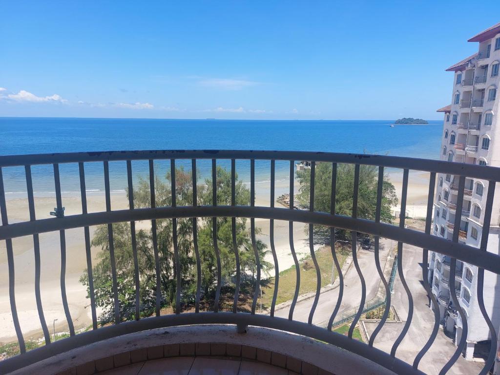 a view of the beach from the balcony at Port Dickson Sunshine Resort in Port Dickson