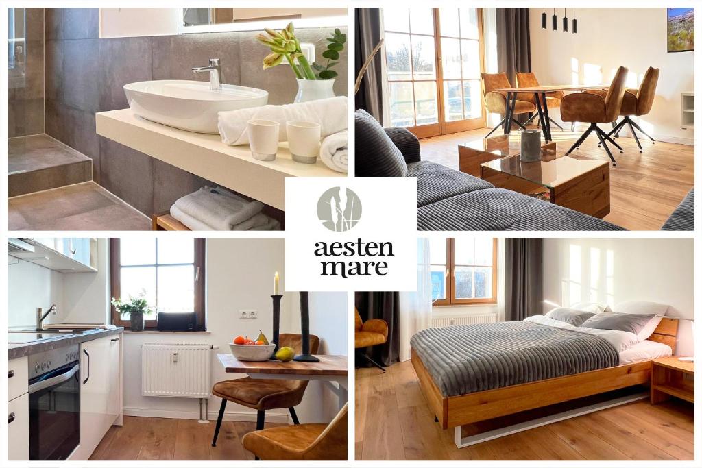 a collage of pictures of a kitchen and a bathroom at Aesten Mare Kühlungsborn Apartment 1 in Kühlungsborn