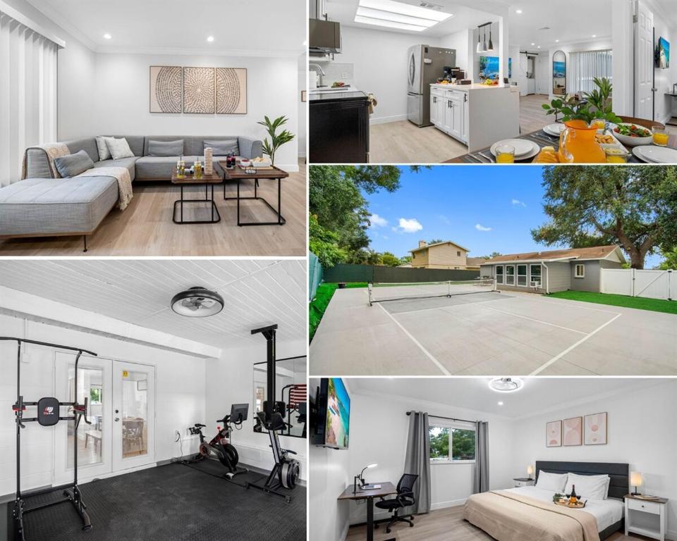 a collage of photos of a living room and a house at WOW! Pickleball - Gym - Stylish Modern Living in Valrico