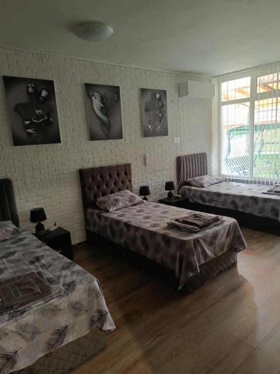 ein Zimmer mit 2 Betten und einem Sofa darin in der Unterkunft Апартамент за гости Централ in Malko Tŭrnovo