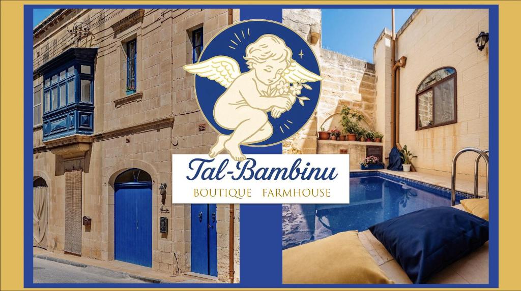 a sign for a villa with a swimming pool at 250 yo Tal-Bambinu Boutique Farmhouse in Xagħra