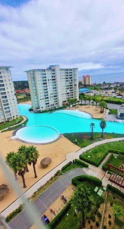an aerial view of a resort with a pool at Vista velero in Algarrobo