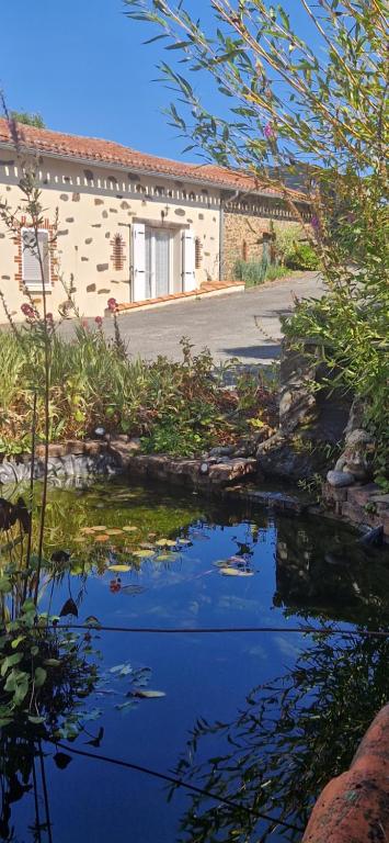 a pool of water in front of a building at Mont gîte de tournée in Montournais