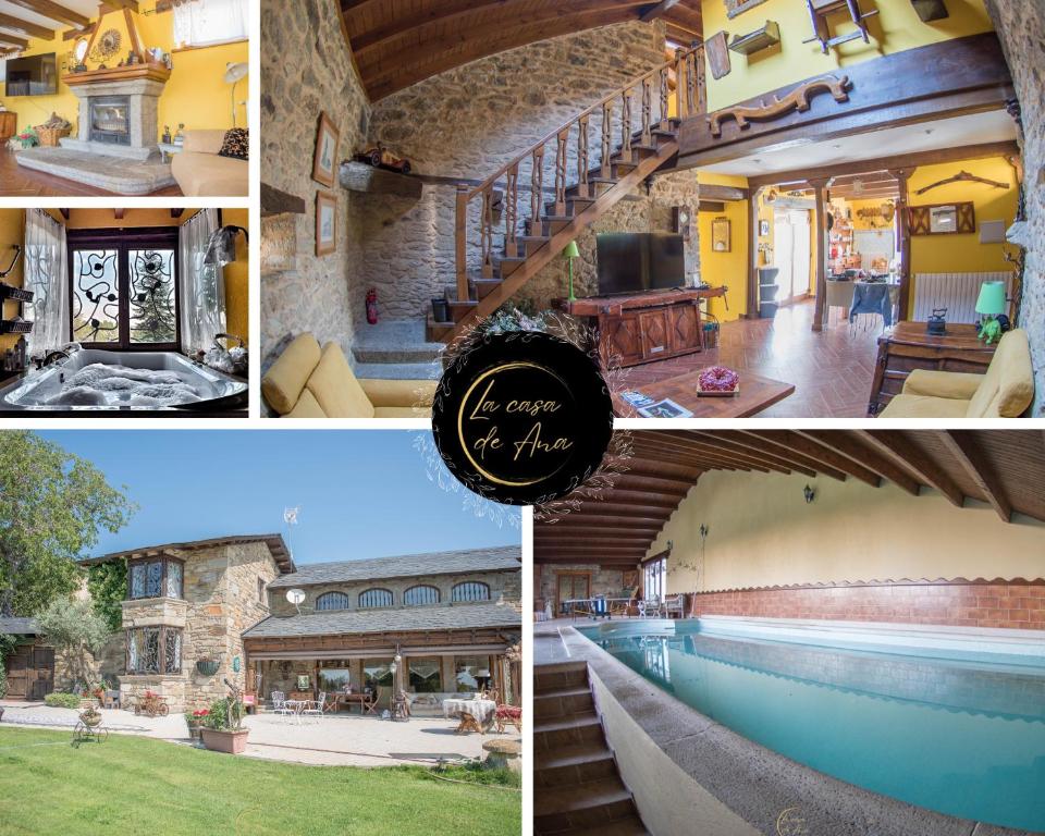 a collage of pictures of a house with a swimming pool at Villa Rural "La casa de ANA" in Muelas de los Caballeros