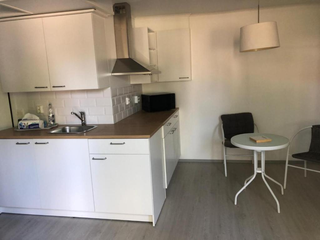 Kuchyň nebo kuchyňský kout v ubytování Viihtyisä kalustettu kaksio, joka on juuri uusittu, omakotitalon alakerrassa omalla sisäänkäynnillä