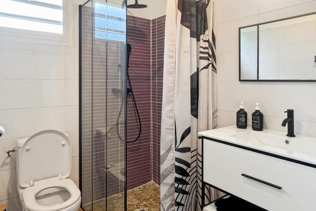 a bathroom with a toilet and a shower at Villa Le Maroni in Roussel
