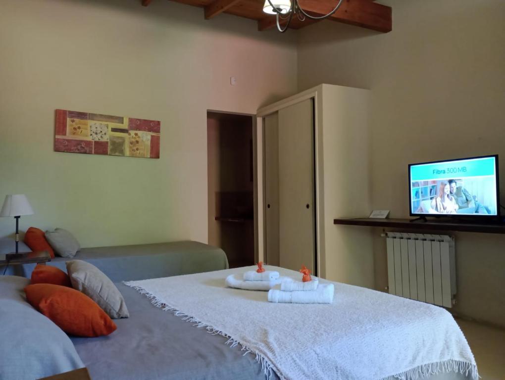 a bedroom with a bed with a tv on the wall at La Chacra Hotel Campo y Spa in San Pedro
