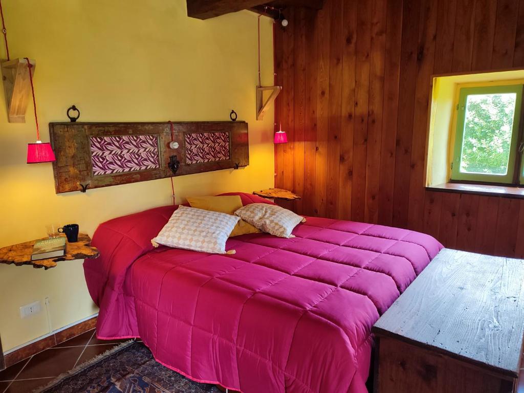 1 dormitorio con 1 cama rosa grande en una habitación en Agriturismo val di Coreto, en Bagnoregio