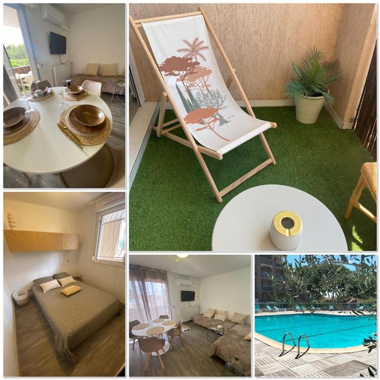 Πισίνα στο ή κοντά στο Le Santorin T2 climatisé parking piscine