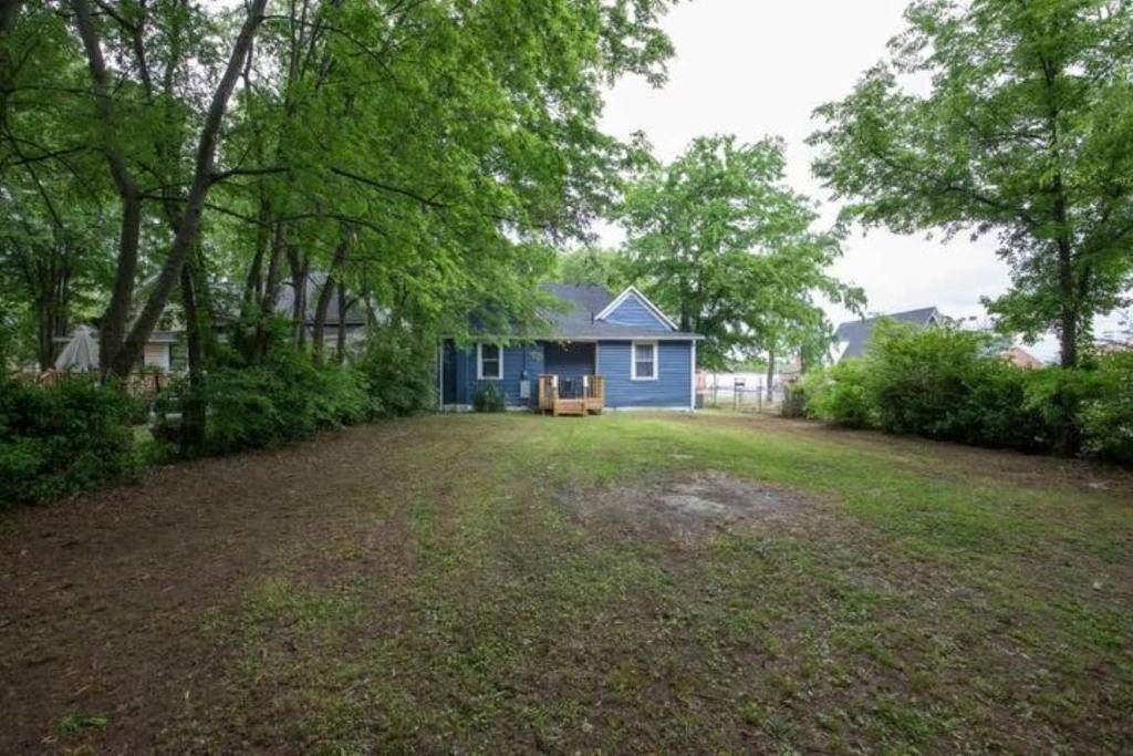 a blue house in the middle of a yard at Division Ave East Lake Update in Irondale