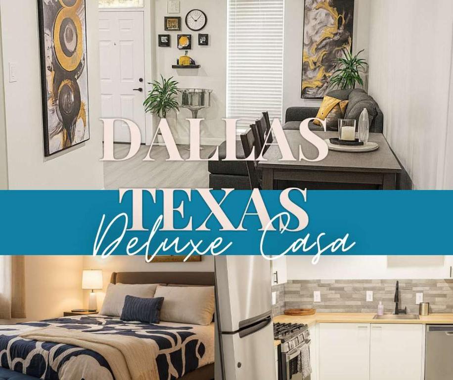 una cocina y un dormitorio con una cama en una habitación en Iconic Retreat 2BR Home in The Heart Dallas TX, en Oldham