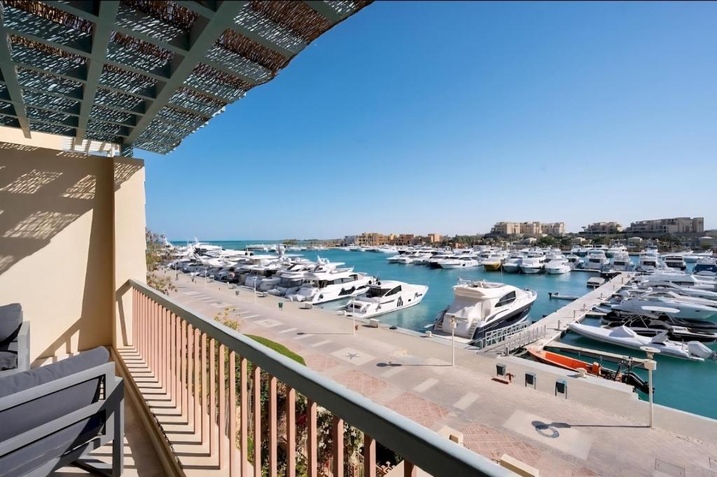 a view from the balcony of a marina at Luxury Stays in New Marina, El Gouna in Hurghada