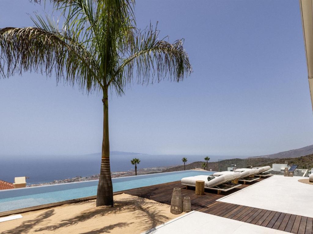 a palm tree sitting next to a swimming pool at Villa Kailani in Adeje