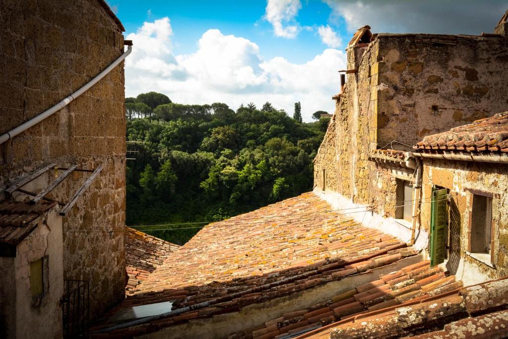 Aussicht vom Dach eines alten Gebäudes in der Unterkunft Da Titta in Pitigliano