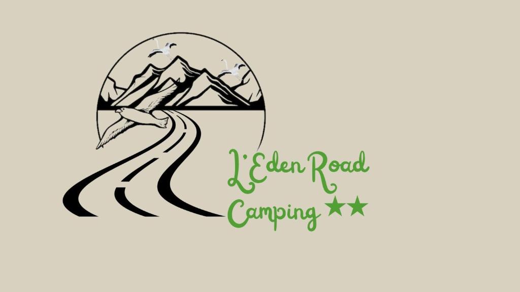 a drawing of a road with a mountain and the words i clean read camping at Camping L Eden Road in Castellane