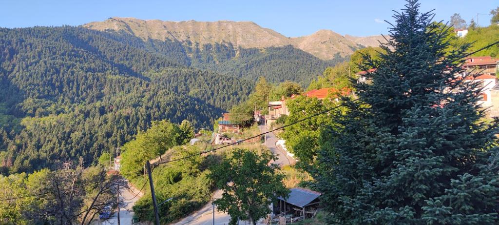 a view of a mountain with trees and houses at pasithea mountain rooms in Fylaktí