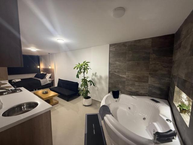 Ванная комната в Apto con Jacuzzi Privado y Cama Doble