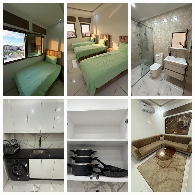 a collage of four pictures of a hotel room at Nour DAsilah 8 in Asilah