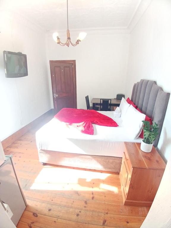 Un dormitorio con una cama con una manta roja encima. en Neo & Ruks Guest House Boston Belleville 9, en Bellville