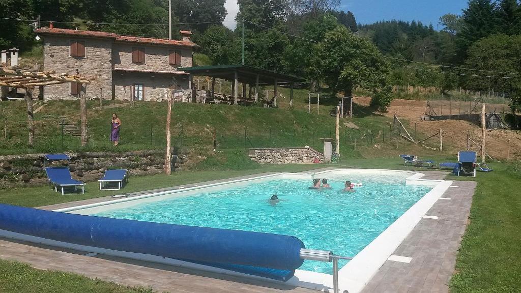 een groep mensen in een zwembad bij Agriturismo Prato Fiorito in Bagni di Lucca