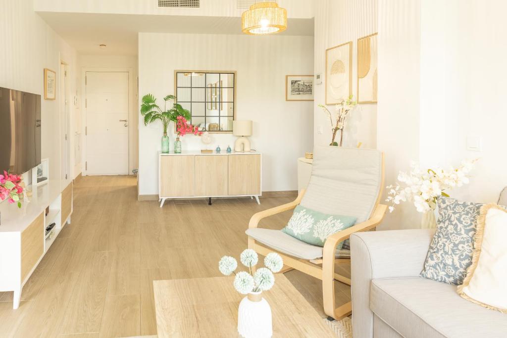 Μια τηλεόραση ή/και κέντρο ψυχαγωγίας στο Blue Moon House Costa Ballena by Sanlúcar Housing