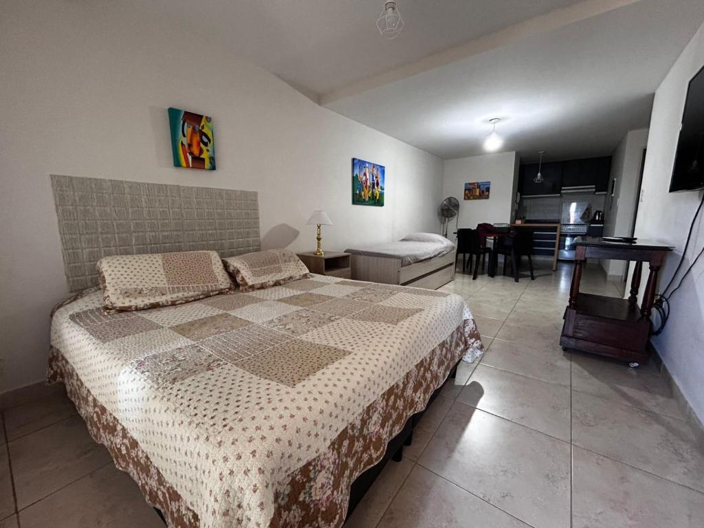 a bedroom with a bed and a living room at Monoambiente centrico Plaza Belgrano in San Salvador de Jujuy