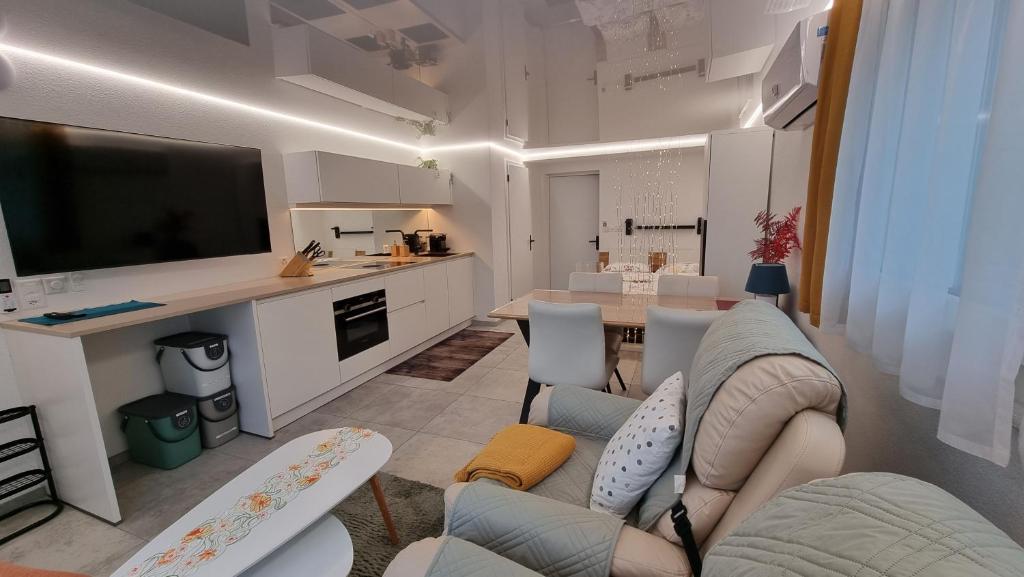 Kuchyň nebo kuchyňský kout v ubytování RIVA Design-Apartment - Stilvolles Studio für 2 Personen im Wallis