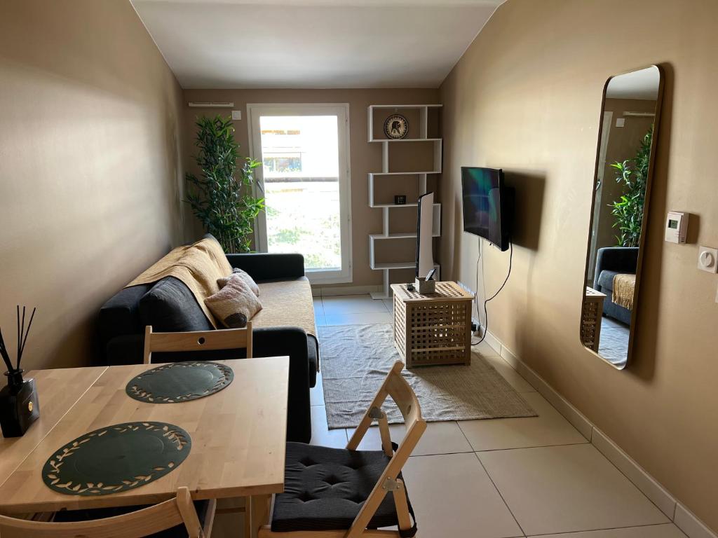 TV a/nebo společenská místnost v ubytování Apt Prado Plage Vélodrome