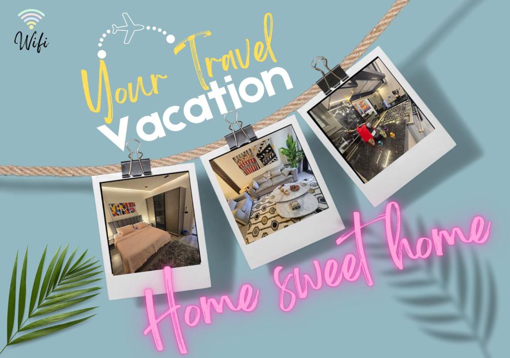 eine Collage aus Fotos eines Hauses mit einem Zimmer in der Unterkunft Stylish Apartment in New Admin Capital Celia Cairo in Madīnat al Amal