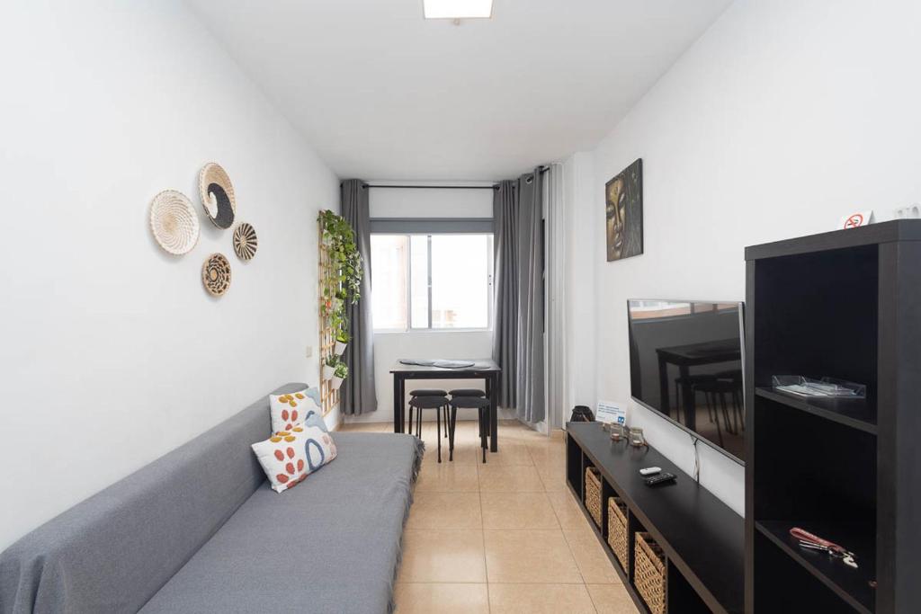 大加那利岛拉斯帕尔马斯BKD1 A tan solo 50 metros de la playa Las Canteras的带沙发和电视的客厅