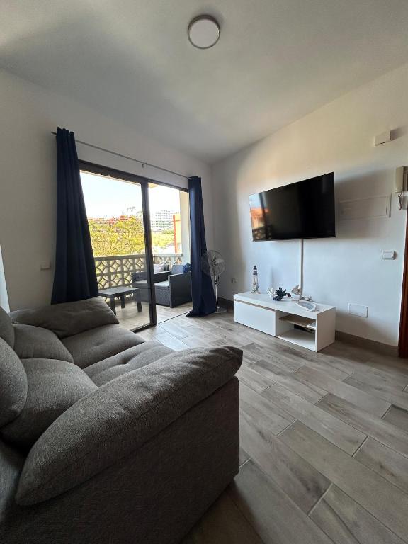 a living room with a couch and a flat screen tv at Apartamento moderno con encanto in Los Realejos