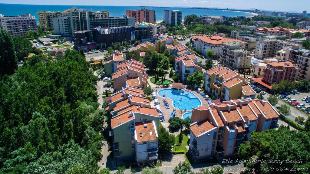 an aerial view of a city with a resort at Elite Apartments in Sunny Beach