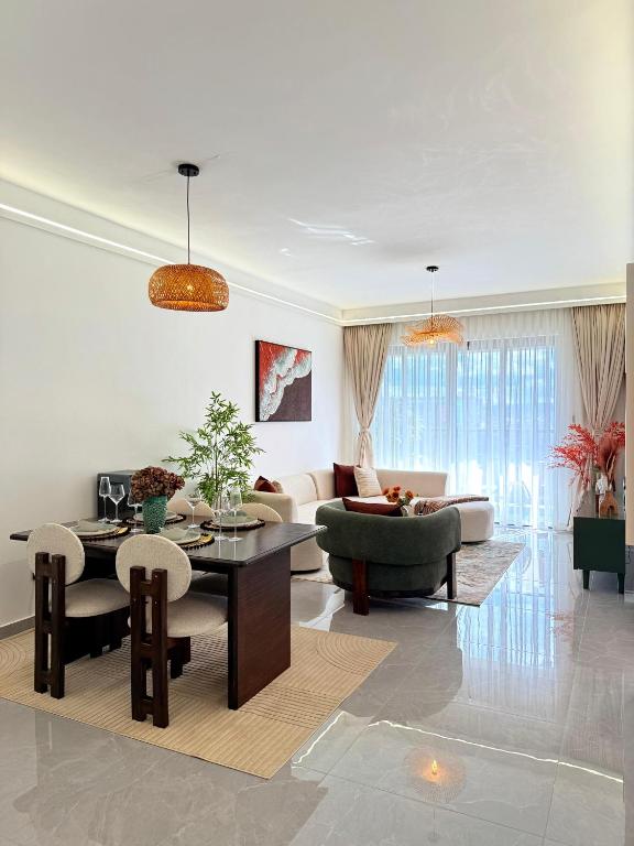 Image showcasing luxury living two bedroom apartment with swimming pool children playing ...