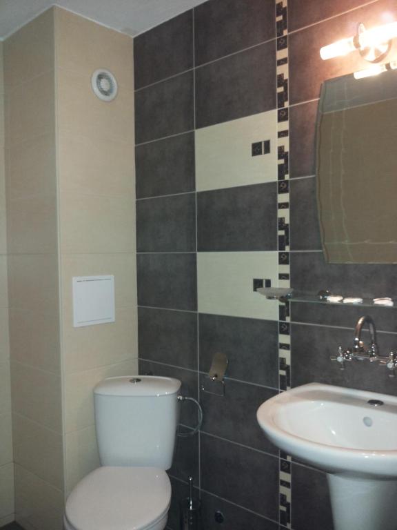 a bathroom with a toilet and a sink at Family Hotel Golden Lion in Primorsko