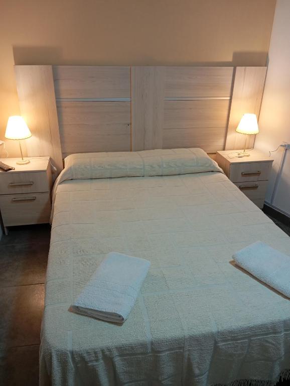 a bedroom with a large bed with two towels on it at Departamento federación in Federación