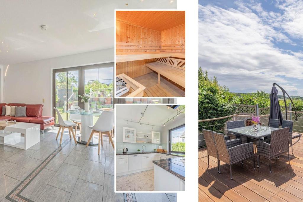 a collage of pictures of a house at Ferienhaus Sonnendeck in Ueckeritz