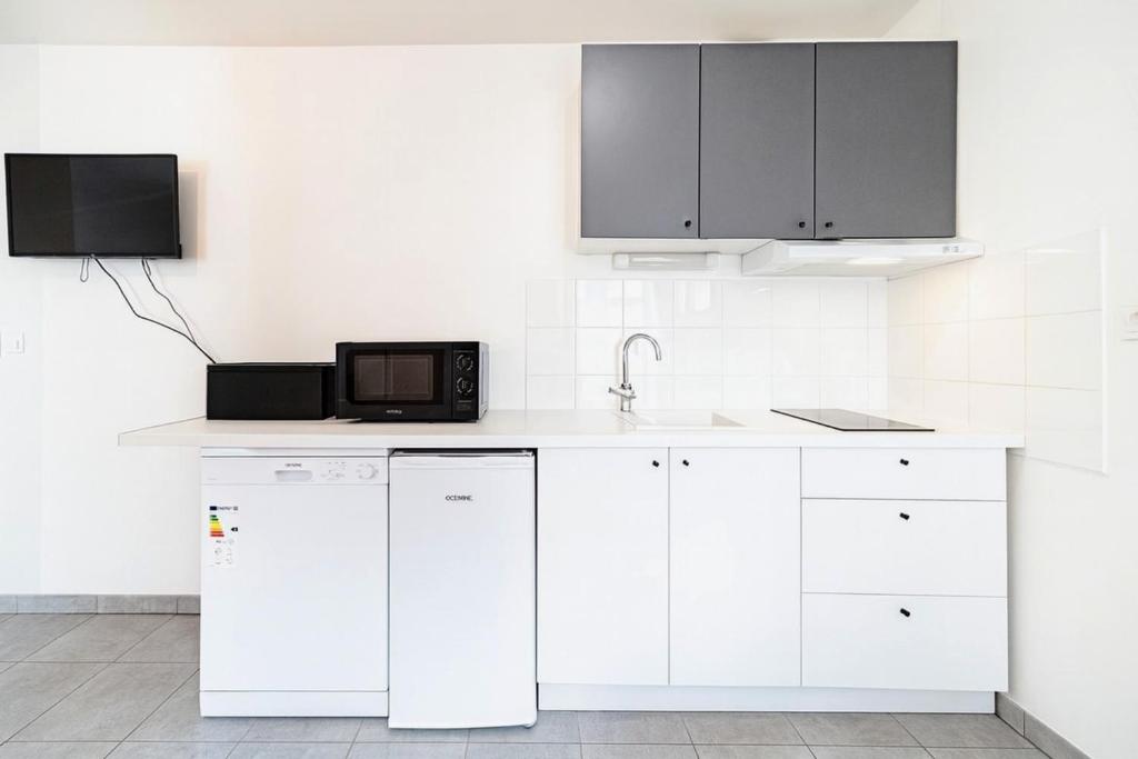 Kuchyň nebo kuchyňský kout v ubytování Bright studio with garage - Valmy District